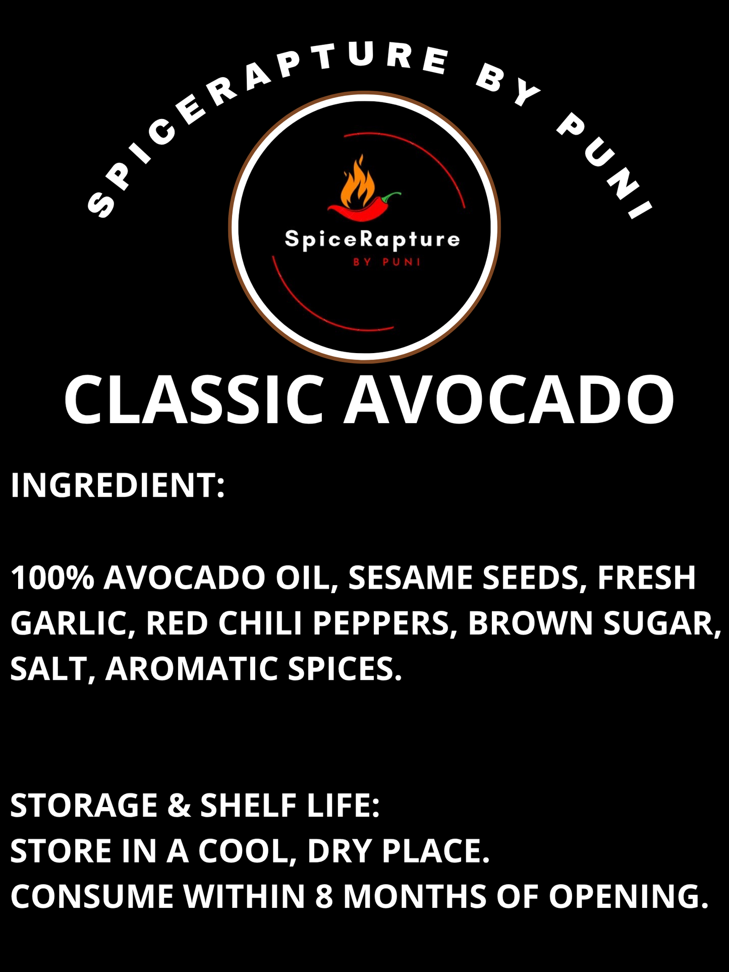 SpiceRapture Classic Chili Oil – (VEGAN• 100% AVOCADO OIL• 250ML)