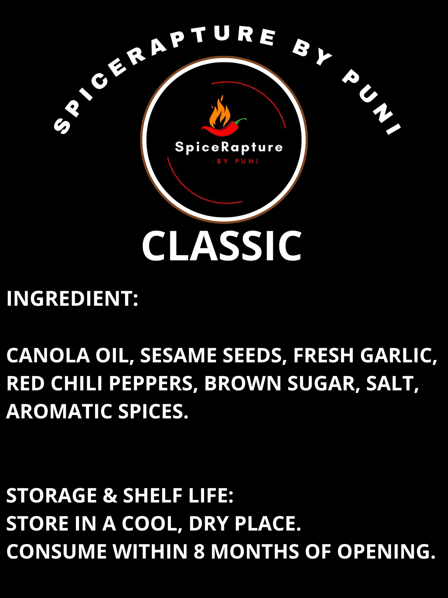 SpiceRapture Classic Chili Oil (VEGAN• CANOLA OIL • 250ML)